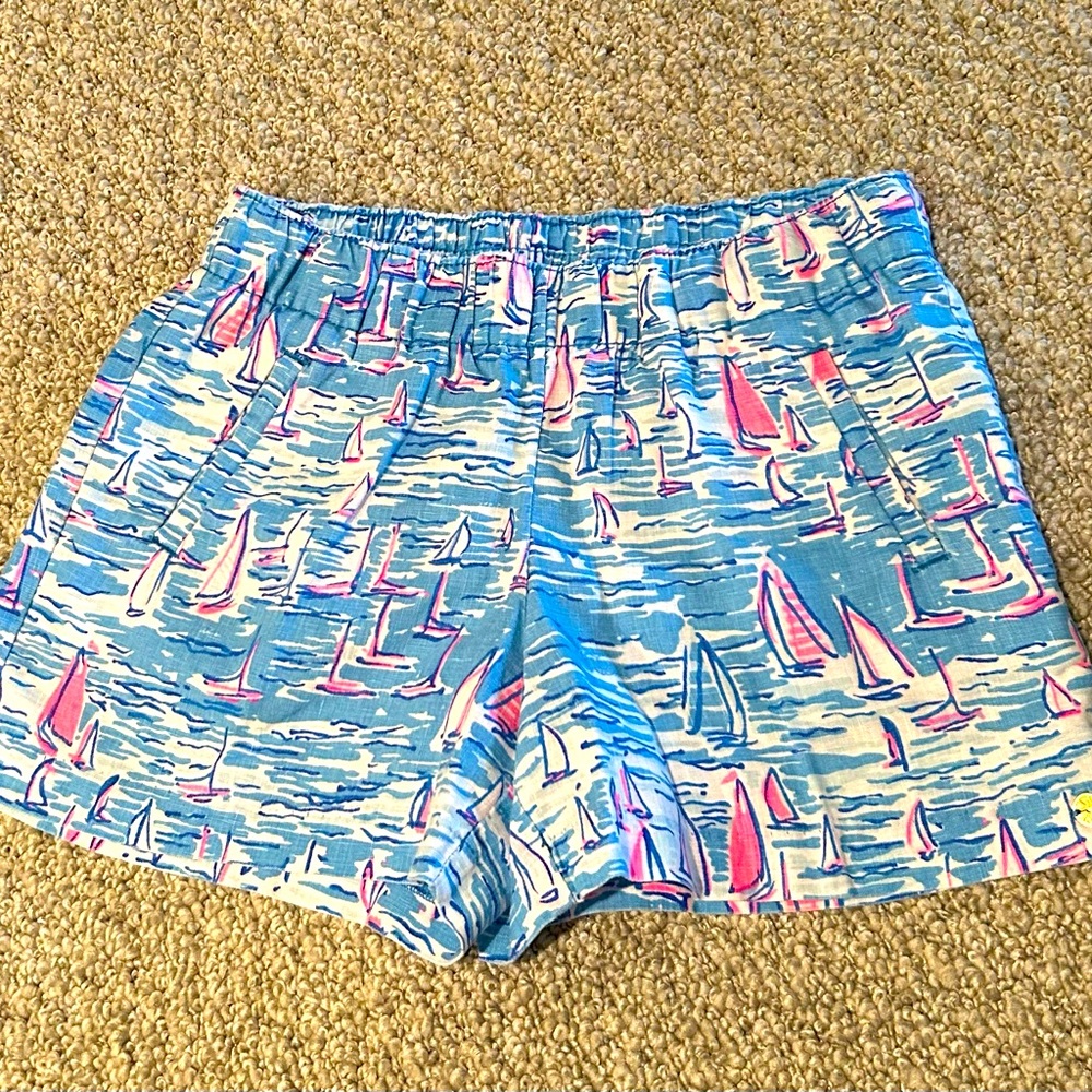 Lilly Pulitzer LILO 100% Linen 4” Shorts Zanzibar Blue Boatylicious XS